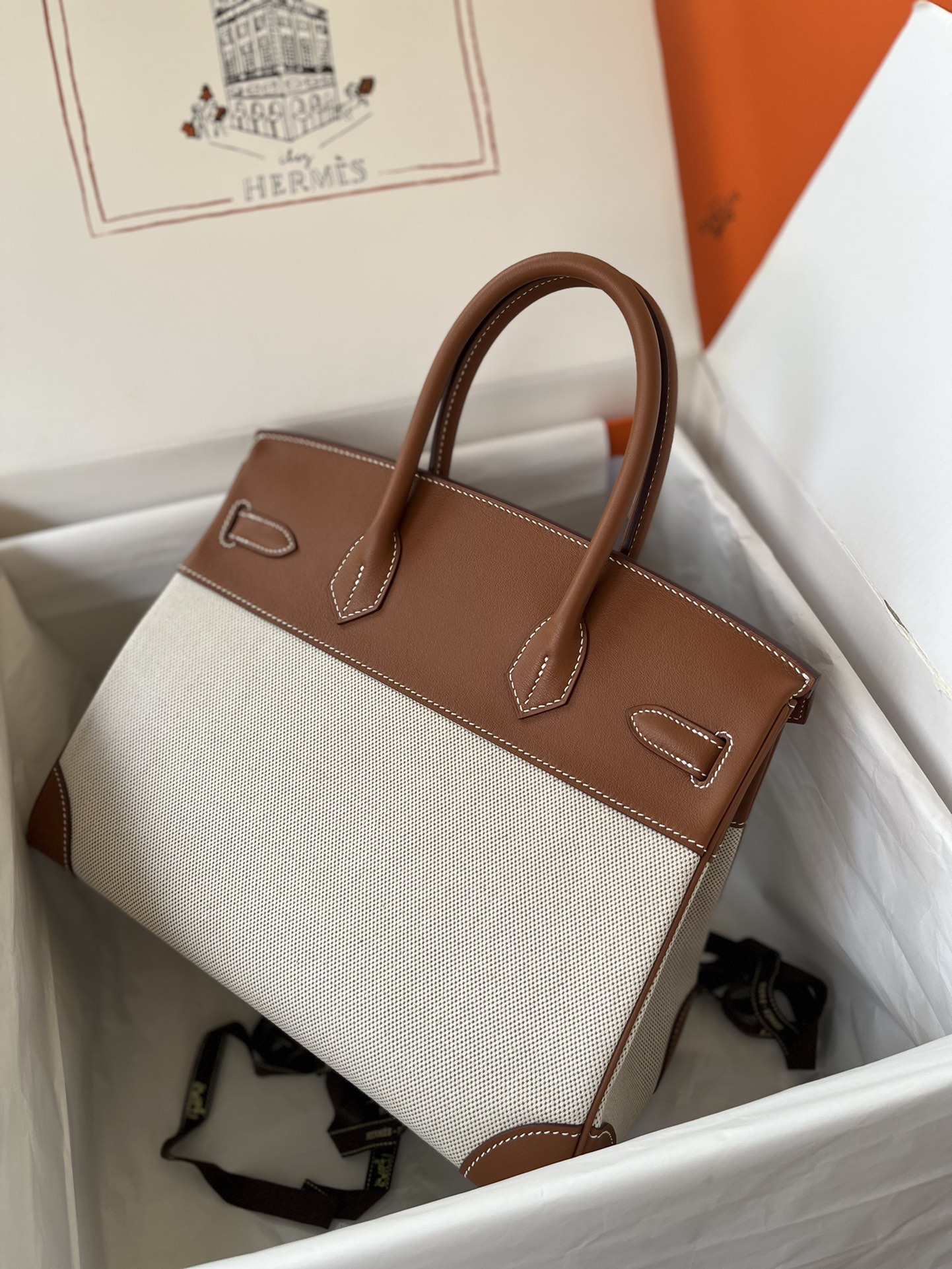 에르메스 버킨백30 톨리 골드브라운 은장 캔버스 스위프트